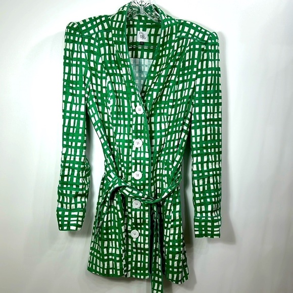 CAbi Circuit green white plaid linen jacket size medium - Picture 1 of 11
